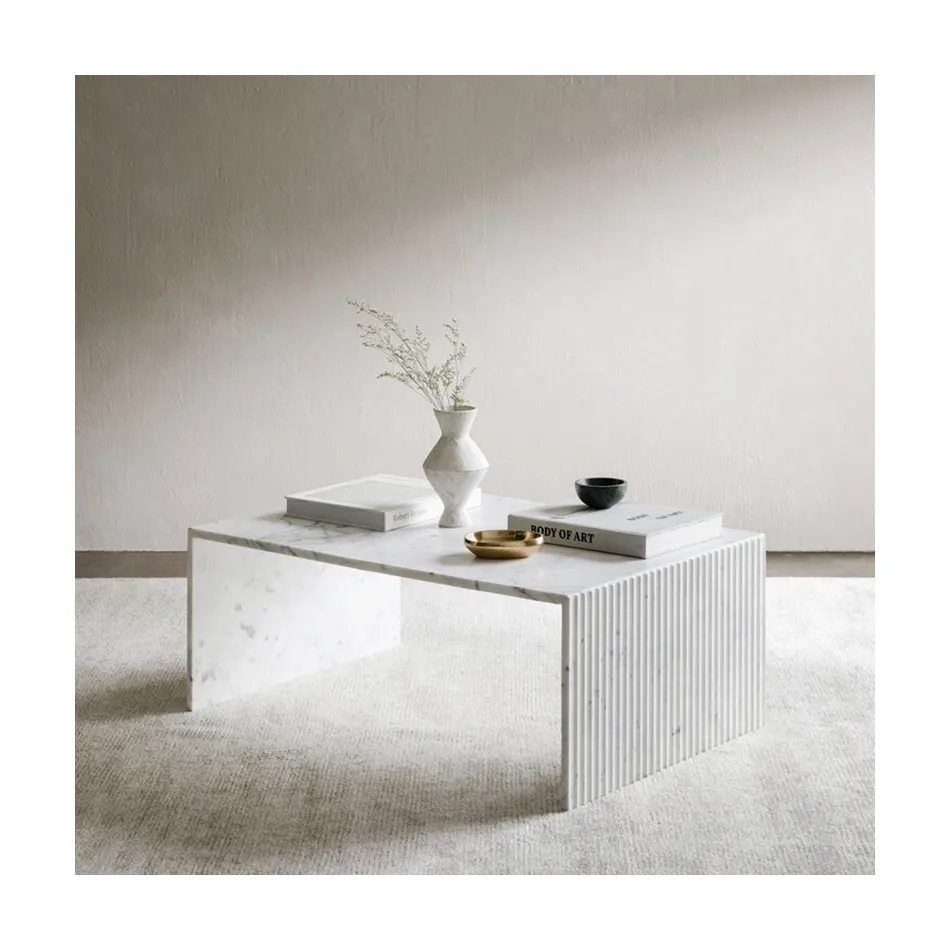 Weißer rechteckiger lässiger Couch tisch Marmor Esstisch Wohnkultur moderner minimalisti scher Couch tisch
