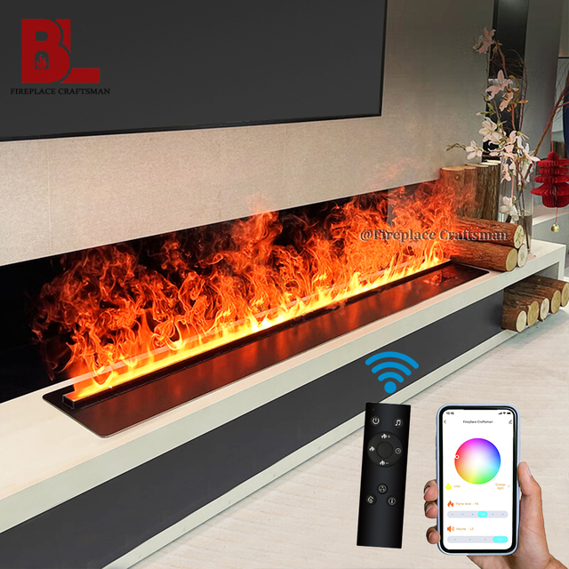 TUYA APP Control Ultra-fine 3D LED Cold-flame Steam Decorative Smart Built-in Electric Fireplace Insert Water vapor Fireplace