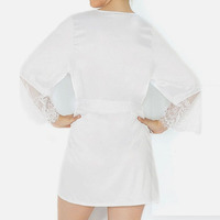 Robe courte en satin de soie pour femme avec manches en dentelle et nœud sur le devant, confortable et luxueuse, style babydoll, taille unique, imprimé pour le printemps, ensemble de pyjama personnalisé pour femme