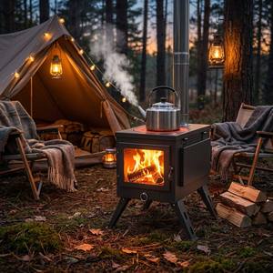 Poêle carré avec cheminée amovible, pieds pliables, étagère double latérale, poêle <span class=keywords><strong>de</strong></span> cuisson et <span class=keywords><strong>de</strong></span> chauffage extérieur pour jardin - Product Image 4