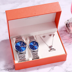 Set Regalo Romantico per San Valentino, 5 Pezzi, Collana, Orecchini, Anello, Orologio al Quarzo per Coppie, Vendita all'Ingrosso - Product Image 1
