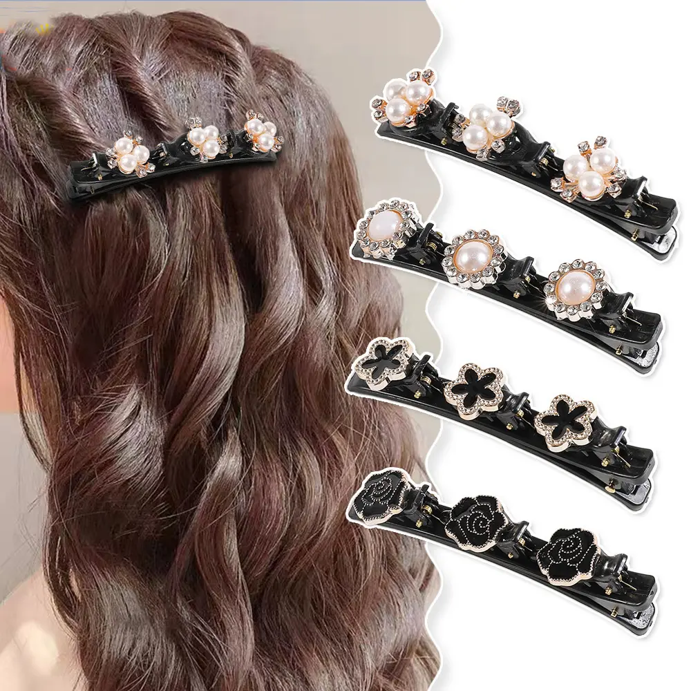 Hot Selling Hair Claw Clips Funkelnde Kristalls tein geflochtene Haars pangen Strass Blume Haars pange für Frauen Mädchen