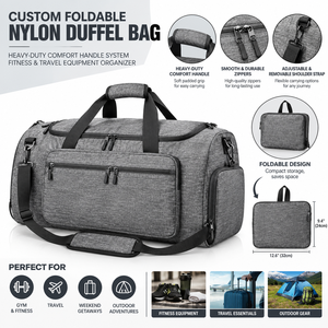 Custom Foldable Nylon Duffel Bag , Heavy-Duty Comfort Handle System , Fitness & Travel Equipment Organizer - Product Image 1