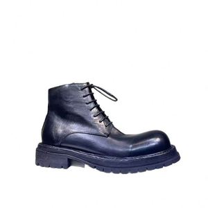 Bottes de travail montantes pour hommes en cuir lavé vintage, faites à la main, effet vieilli, à plateforme épaisse, à lacets, respirantes, antidérapantes, été - Product Image 5