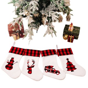 Chaussettes de Noël brodées avec un nom, à carreaux avec un nœud, style campagnard, luxe en coton (couleur comme sur l'image) pour la broderie - Product Image 5