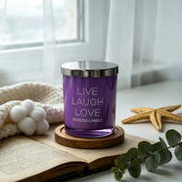 Bougie parfumée en verre avec mèche en bois, logo personnalisé LA01PZ, cire de soja 2oz, couvercle en métal, pour décoration intérieure.
