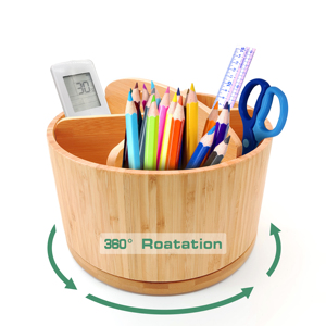 <span class=keywords><strong>Organisateur</strong></span> de <span class=keywords><strong>bureau</strong></span> en bambou avec 6 compartiments en bois Porte-<span class=keywords><strong>crayon</strong></span> rotatif Compartiments <span class=keywords><strong>organisateur</strong></span> de maquillage - Product Image 4