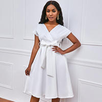 Robe de cérémonie à col en V, couleur unie, avec nœud à la taille et lacets, robe pour femme de haute qualité