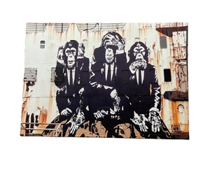 Banksy trois animaux singes mur Art rue impressions sur toile peinture prêt à accrocher - Product Image 3