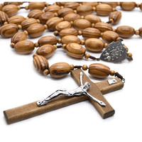   Großhandel Rosenkranz-Anhänger-Halskette aus Holz, katholische Halskette mit Kreuzanhänger, handgefertigt, Glaubenssymbol, Jungfrau Maria Halskette