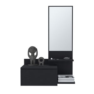 Mueble flotante para pasillo, 36.2 pulgadas de alto, 1 cajón, 3 estantes, 1 espejo, negro - Product Image 3