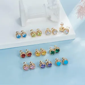 2024 đơn giản vuông Cubic Zirconia 18K vàng mạ Stud Bông tai cho phụ nữ