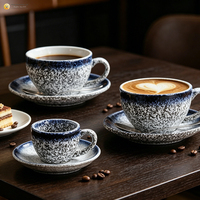 Tasse à Latte en Céramique Rustique Empilable avec Logo Personnalisé, 300 ml, Bord Marron Dégradé, Style Moyen-Orient, Ensemble de Tasses à Café, Vaisselle d'Hôtel