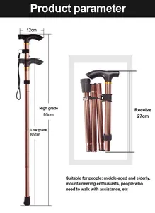 Bastones retráctiles automáticos de aleación de Duraluminio para exteriores, bastones para ancianos, bastones para senderismo y trekking - Product Image 2