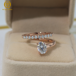 Bagues au design unique, diamant de laboratoire taille ovale, haute clarté, couleur D, or 18 carats avec certification IGI, personnalisées pour alliance de mariage - Product Image 1