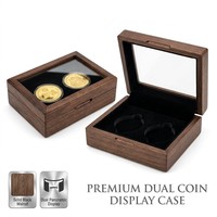 Boîte à pièces de monnaie en bois de pin noir de luxe écologique Landy, vitrine pour pièces de monnaie de collection avec couvercle en verre, double fente, rangement pour collectionneur, cadeau