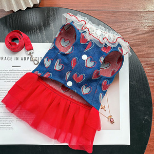 Jupe tutu en jean Weiwang à motif cœur, vêtements pour animaux de compagnie (chiens et chats) style princesse, printemps-été - Product Image 2