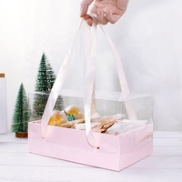Coffret cadeau rectangulaire, en papier, avec couvercle transparent, pour gâteaux à fleurs, noël, nouvel an, rose, Rectangle, coffret cadeau, en Stock imei