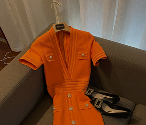 Robe <span class=keywords><strong>Mini</strong></span> Orange Femme Chic Découpe Sexy Col en V Profond Manches Courtes Unie pour Bureau - Product Image 5