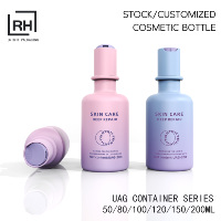 Flacon vide 100 ml 4 oz en plastique blanc et bleu pour lotion, shampoing, gel douche avec bouchon à disque pression or rose et argent pour hôtel