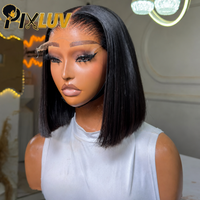 Perruque en cheveux humains naturels vierges brésiliens en gros pour femmes noires, perruque courte bob avec dentelle HD, perruque frontale sans colle avec dentelle HD