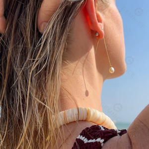 Bijoux Gemnel en argent 925, design asymétrique d'été avec perle d'eau douce, <span class=keywords><strong>nautilus</strong></span> en fil de lien poli, boucles d'oreilles - Product Image 2