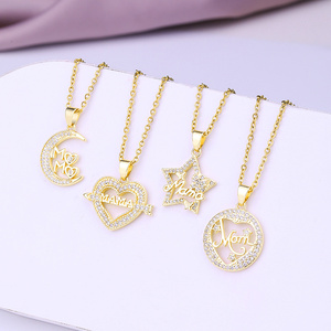 Bijoux en zircon brillant d'amour élégant en acier inoxydable <span class=keywords><strong>collier</strong></span> pendentif en forme de coeur creux étoile maman maman lettre pour cadeau de fête <span class=keywords><strong>des</strong></span> mères - Product Image 2