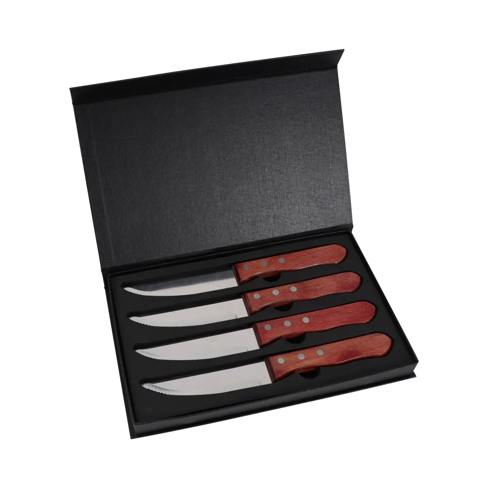 4 PCS Kitchen Cutlery Dinner Knife Large Stainless Steel Blade Steak Knives with Pakka Handle