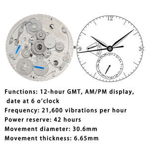 เครื่องบ่งบอกเวลากลางวันและกลางคืนแบบกลไก6เข็ม12ชั่วโมง GMT อัตโนมัติสำหรับ8215 Miyota - Product Image 2