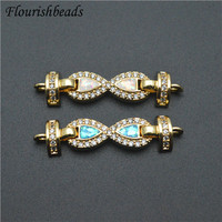 31x8mm 8 formes métal laiton bleu blanc Zircon Fine mode Double trou collier connecteur fermoirs pour la fabrication de bijoux de mode