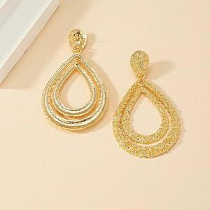 ODM Jewelry Textured Teardrop Dangle Drop <b>Stud</b> Earrings Post Gold Plated Double Layered OverSized Large Waterdrop Earrings - Product Image 3