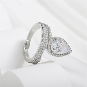 Rakol RP5440 2025 Hot Selling Water Drop Micro Insert <b>Rings</b> Large CZ Teardrop <b>Ring</b> Silver Plating <b>Adjustable</b> <b>Rings</b> for Girls - Product Image 5
