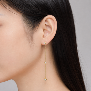 Pendientes Largos de Zirconia con Cadena, Acero Inoxidable, Chapado al Vacío en Oro de 14K, Bisel Transparente, Joyería Asimétrica - Product Image 4