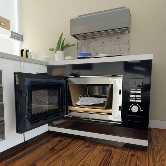 20L Stainless Steel Built-In Microwave Oven Household Embedded Integrated Electric Power Source Class Energy Black Color