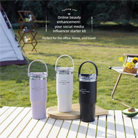 Gobelet isotherme grande capacité avec couvercle, portable, à emporter, tasse à café pour voiture avec paille, pour boissons chaudes ou froides