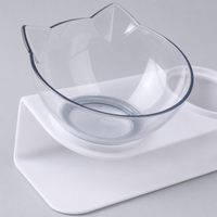 Mangeoire double inclinée pour chat, bols transparents en forme d'oreilles de chat sur support monobloc en plastique ABS pour chats