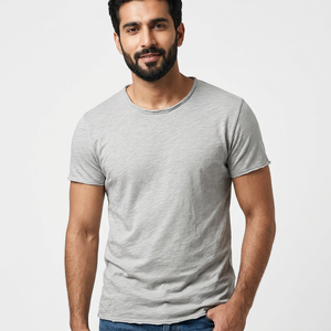 T-shirt basique gris pour homme, couleur unie, décontracté, manches courtes, t-shirt uni, hauts doux - Product Image 1