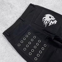 Jeans baggy streetwear personnalisés pour hommes, style Y2K gothique, broderie tête de mort, pantalon en denim noir à jambe large avec œillets métalliques, fabricant B2B