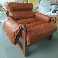 Fauteuil de salon moderne du milieu du siècle en cuir véritable, chaise inclinable individuelle, canapé relaxant en bois pour chambre, salon, hôtel, école