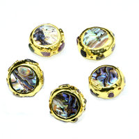 Perles de pièces de monnaie rondes revêtues or, coquille d'abalone arc-en-ciel, en argile Tourmaline naturelle plaquée or, pièces