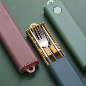 Ensemble d'ustensiles de voyage en acier inoxydable avec étui, couverts, fourchette, cuillère, baguettes, design boîte pour la maison et l'extérieur - Product Image 6