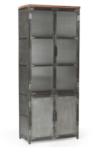 Armoire en fer avec 2 portes en verre et 2 portes métalliques, avec plateau de recyclage en métal naturel, bois recyclé, meubles en bois recyclé - Product Image 2