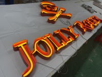 Lettres en relief 3D personnalisées avec éclairage frontal LED, logo orange doré illuminé pour la publicité de restaurant, bar, devanture de magasin