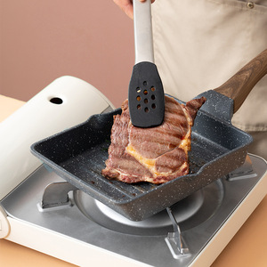 Panci Penggorengan peralatan masak aluminium Aloi, panci penggorengan memasak steak besi cor, wajan panggang, piring panas <span class=keywords><strong>sizzling</strong></span> dengan pegangan kayu - Product Image 6