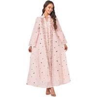 Robe longue ample en maille rose brodée de perles, col en V, manches longues, Abaya Kaftan, robe de soirée élégante pour femmes, grande taille, vente en gros