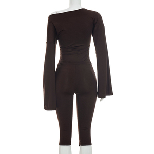 Viviblook Y26ST279 Ensemble décontracté pour femme, haut à épaules dénudées et manches évasées, pantalon court à lacets, ensemble deux pièces - Product Image 5