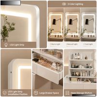 Table de maquillage moderne et durable avec miroir LED 3 couleurs réglable, armoire de rangement mobile, 5 tiroirs, 3 niveaux