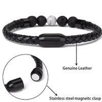 Pulsera de Cuero con Cuentas de Piedra Natural Ojo de Tigre Vintage, Cierre Magnético de Acero Inoxidable con Certificación CE para Hombre