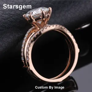 Starsgem conjunto de anel de casamento, conjunto de anel de casamento dourado sintético personalizado para homens e mulheres