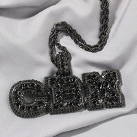 Pendentif initial en CZ noir Uwin, pendentif initial horizontal et vertical, bijoux personnalisés hip-hop avec nom